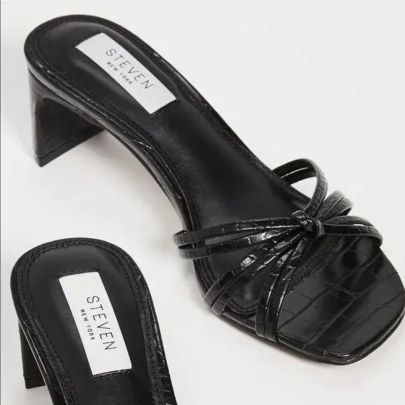 Steven Women's Ophelia Strappy Open‎ Toe Slides Sandals in Black Croc Size 10